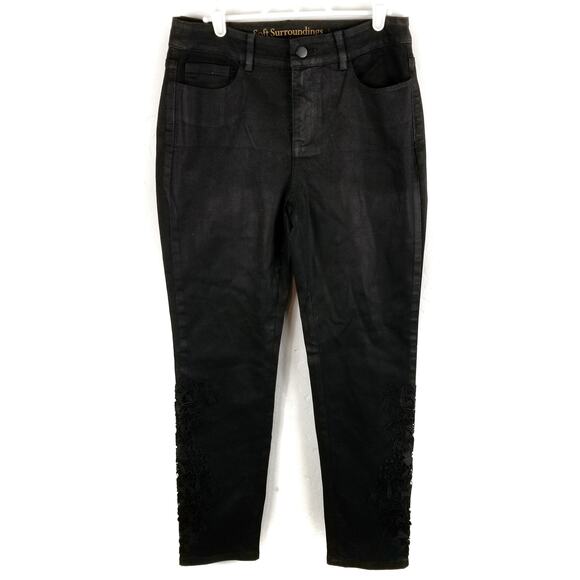 Soft Surroundings Denim - Soft Surroundings NWT Black Coated Cotton Embellished Jeans Size 6